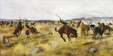 horse cats Painting - cowboys and wild horses